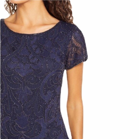 NEW PISARRO NIGHTS Embroidered Mesh Gown - Picture 2 of 8